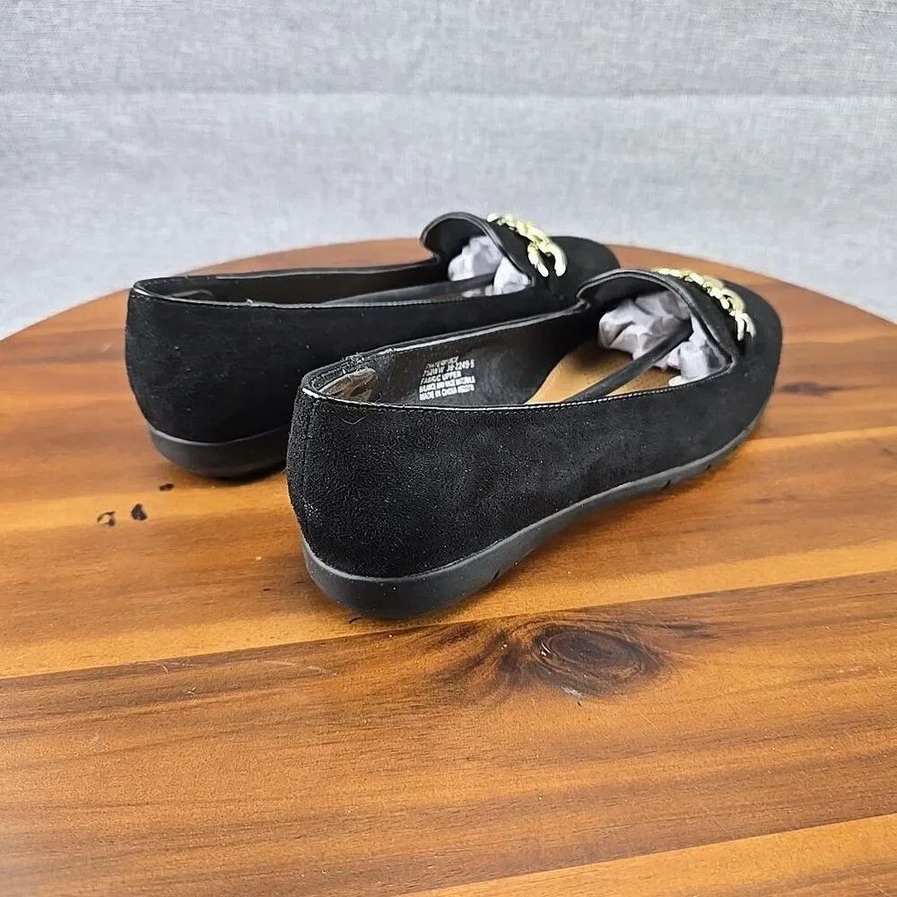 Comfortview Women's Size 7.5WW Thayer Slip On Flat With‎ Gold Chain Accent